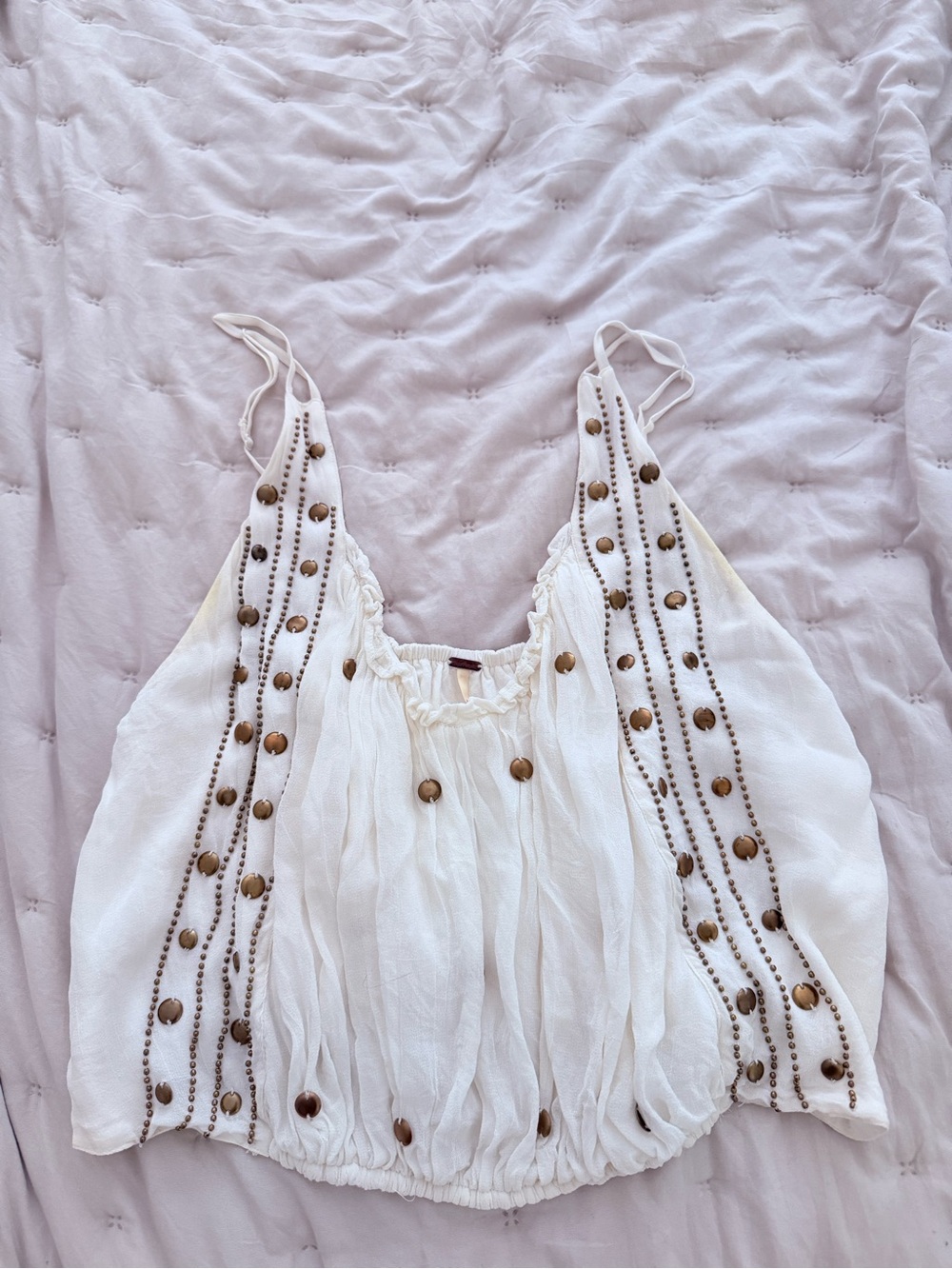Free People White Virgo Beaded Boho Camisole